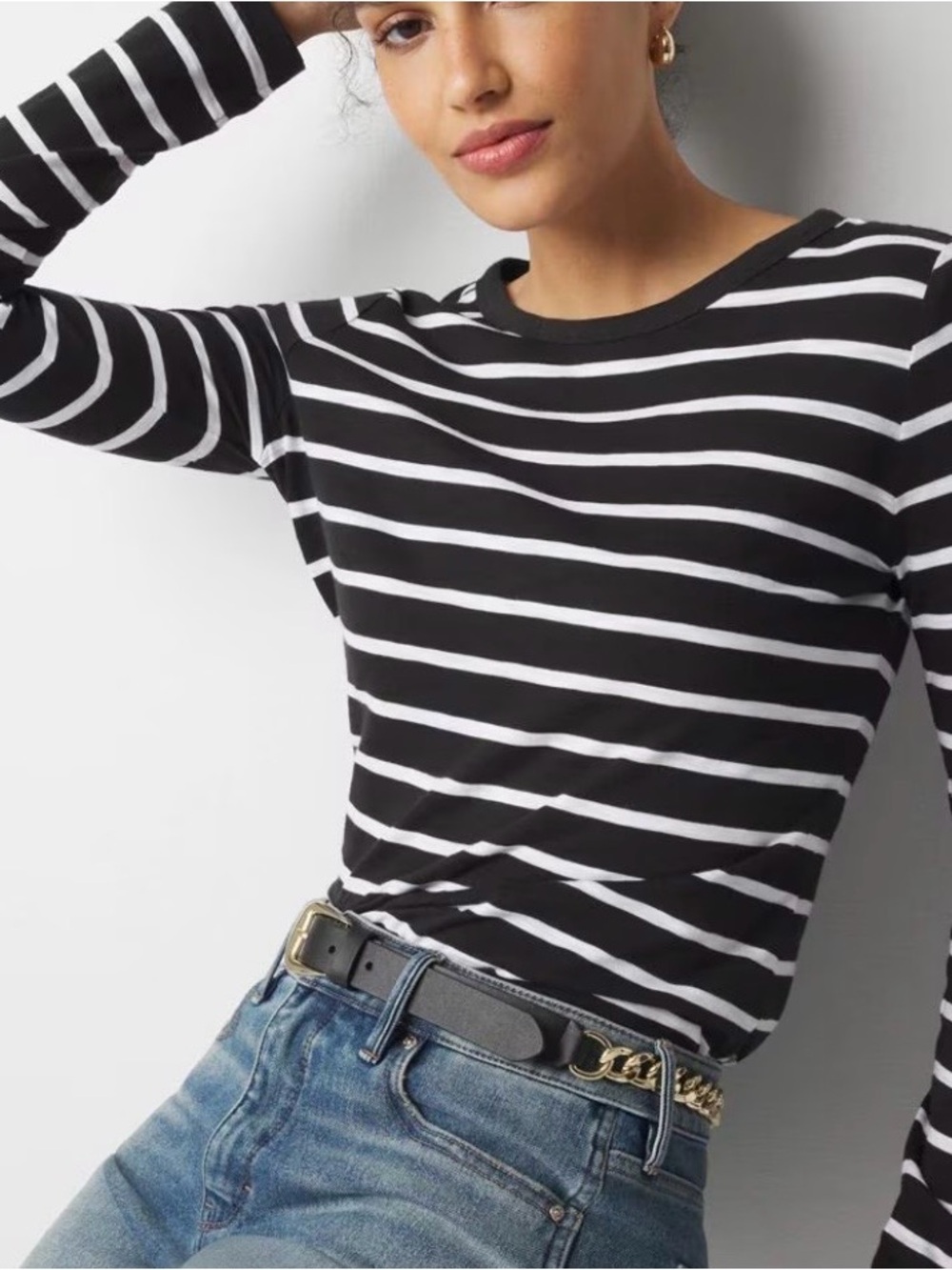 🆕 White House Black market black & White Striped Long-Sleeve Top